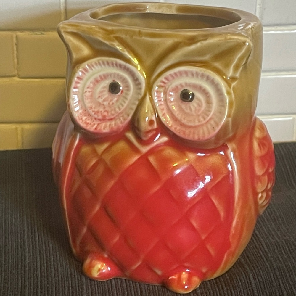 Vintage 1970s Ceramic Owl Vase or Holder